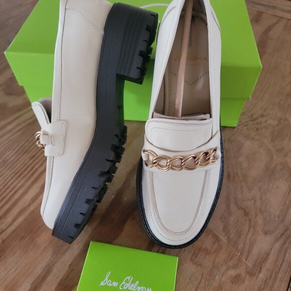 Sam Edelman Women’s Taelor Chained Lug-Sole Loafers IVORY LEATHER 6.5 / 37 - Picture 2 of 5